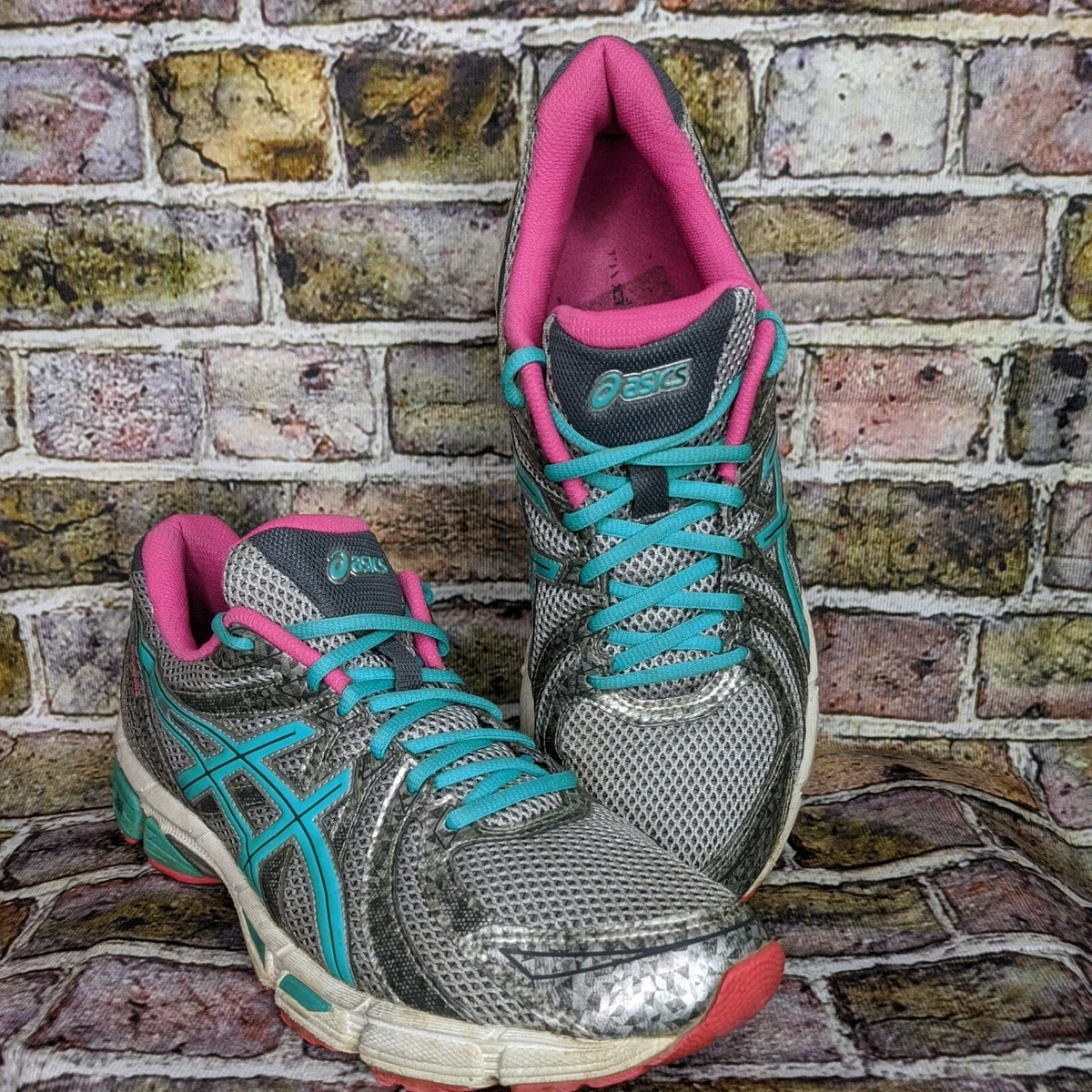 Asics Womens Size 12 Gel Exalt Gray Pink Aqua Running Shoes T379N