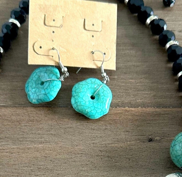 ColdWater Creek Juego de Pendientes Turquesa y Collar de Cuentas a Juego ¡Nuevo! Foto 3 de 4