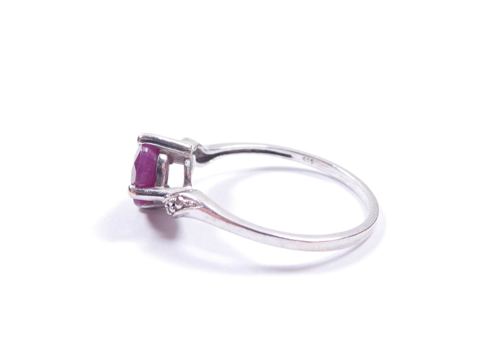 Ruby Solitaire Ring With Diamond Accents 925 Ster… - image 4