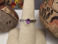 VTG 925 Sterling Silver Natural 4x6mm Oval Amethyst Solitaire Ring Sz 7 EUC 3.6g