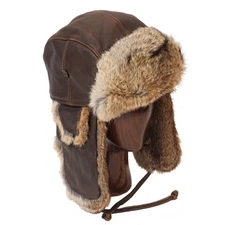 Vintage Rodeo Leather and Rabbit Fur Aviator Hat + Free Rush Shipping