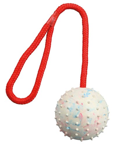 Dog Toy Ball on Rope Natural Rubber - Picture 6 of 19