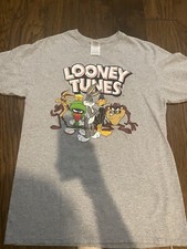 Vintage Looney Tunes Gray T-Shirt Size Med Graphic Print Bugs Bunny  The Gang