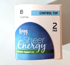 Leggs Sheer Energy control top 2 pair B Suntan medium support leg NIB