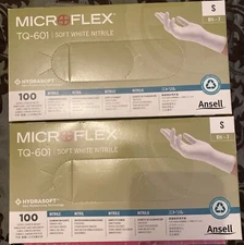 Lot Of 2 MicroFlex TQ-601 Soft White NITRILE EXAM GLOVES Size Small BOX of 100