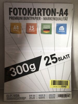 P064 - Fotokarton Bastelpapier - Bedruckbar 300g/m² Reinweiß DINA4 25Blatt - NEU