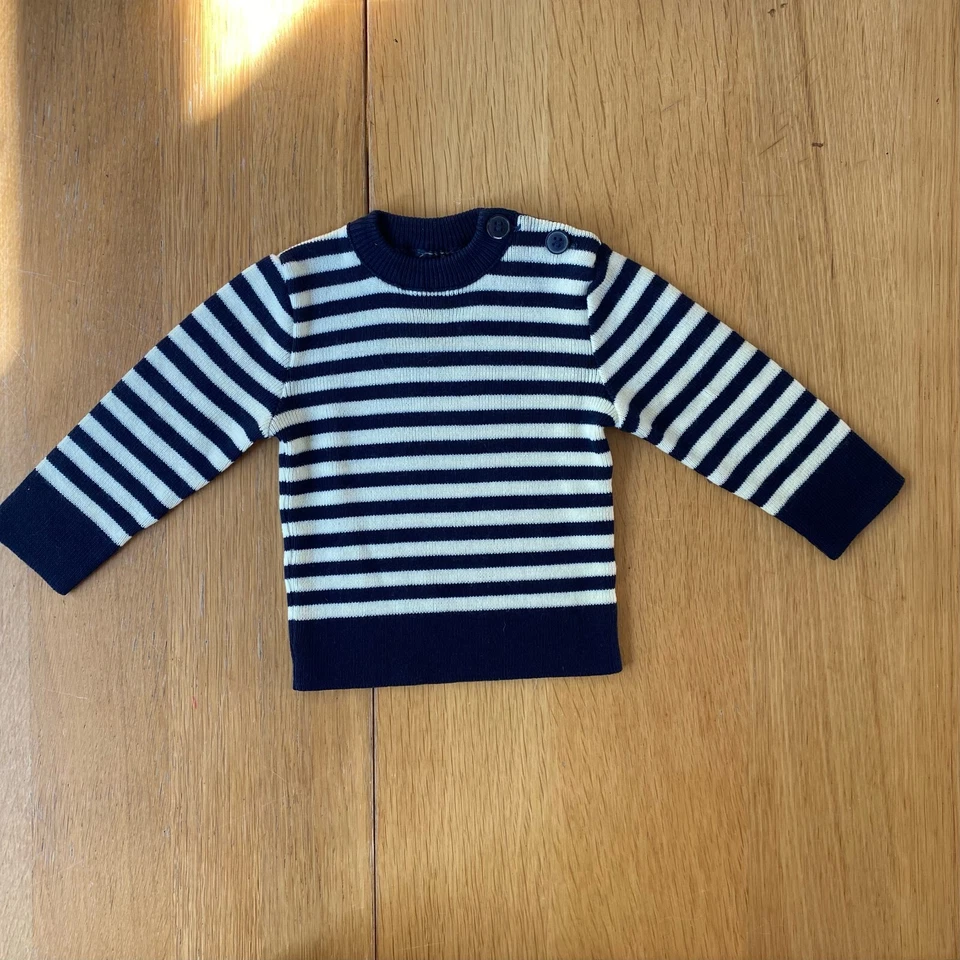 Petit Bateau Striped Pullover Sweater 1 year Dark Blue Cream - Image 3 of 3