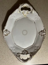 Antique 19 century Old Paris porcelain platter Oval Tray White Gold Wedding band