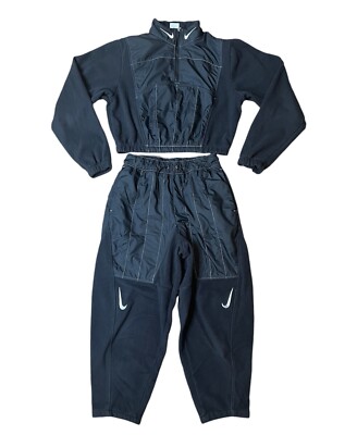 Nike Swoosh Plush 1/4 Cropped Jacket Curve Black Trouser Pants