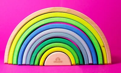 Grimms 15050 Regenbogen Neongrün aus Holz Waldorf 12-teilig Grimm's + BONUS