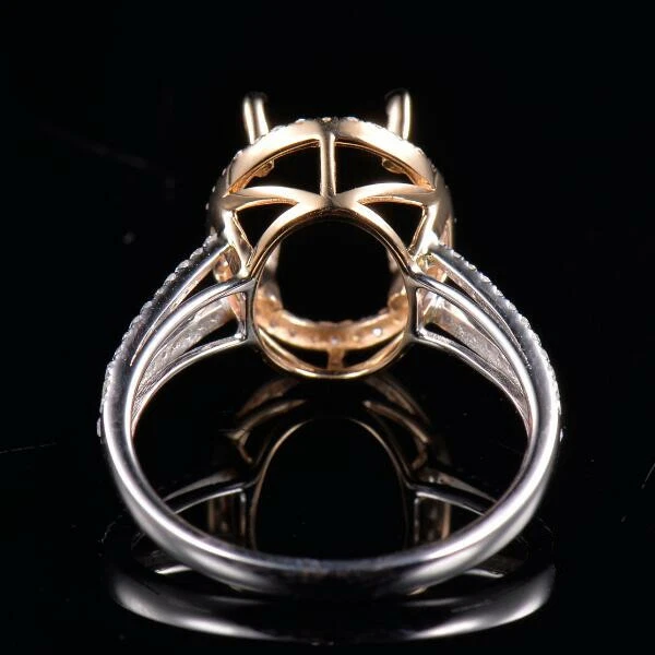 14K Two-Tone Gold Oval 12x9mm Natural Diamond Split Shank Ring Semi Mount - Image 4 of 4