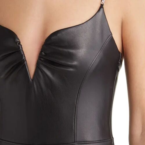 Piel Sintética Mono, Negro Dividido Cuello Cuero Mono para Mujer, LeatherViz - Imagen 4 de 5