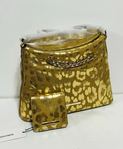 BRAHMIN NWT GOLD GLIMMER BRAELYNN SHOULDER BAG & JANE WALLET ~ GENUINE LEATHER