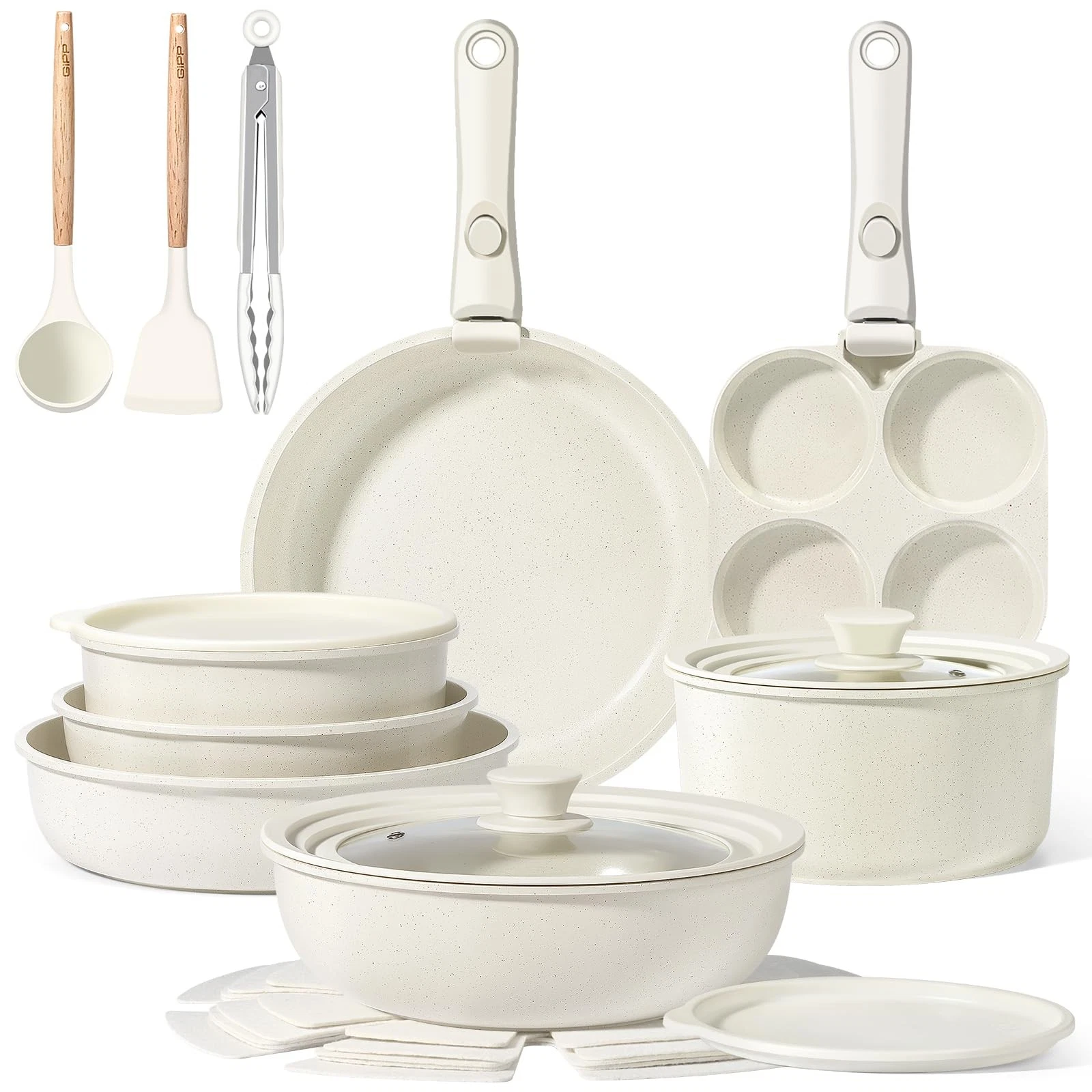 Ceramic Pots and Pans Set Non Stick, Nonstick Detachable Handle Cookware Sets...