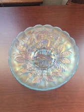 Pretty Ice Blue Northwood Carnival Glass Peacock & Urn Master IC Bowl