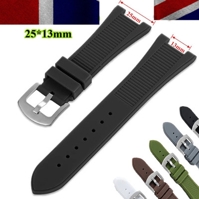 25x13mm Silicone Watch Strap Waterproof Rubber Band Curved End Replacement