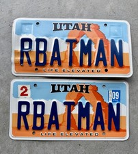 2009 Utah License Plate Vanity Pair “RBATMAN” Real Batman