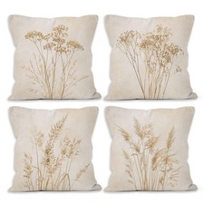 Neutral Vintage Botanical Throw Pillow Covers 18x18 Set of 4, Rustic Fall Wil...