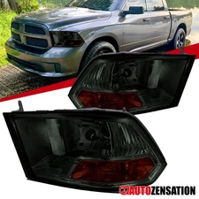 Fit 2009-2018 Dodge Ram 1500 2500 3500 Smoke Headlights Lamps Left+Right 09-18