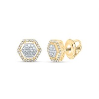 10K Gelbgold Original Diamant 11Mm Cluster Halo Hexagon Ohrstecker 1/3 Karat