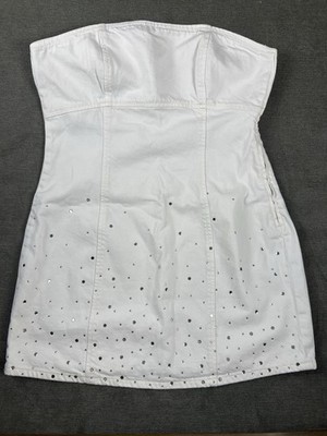 Zara White Denim Strapless Rhinestone Dress NWT XL Glam Y2K Western Bridal  Party | eBay