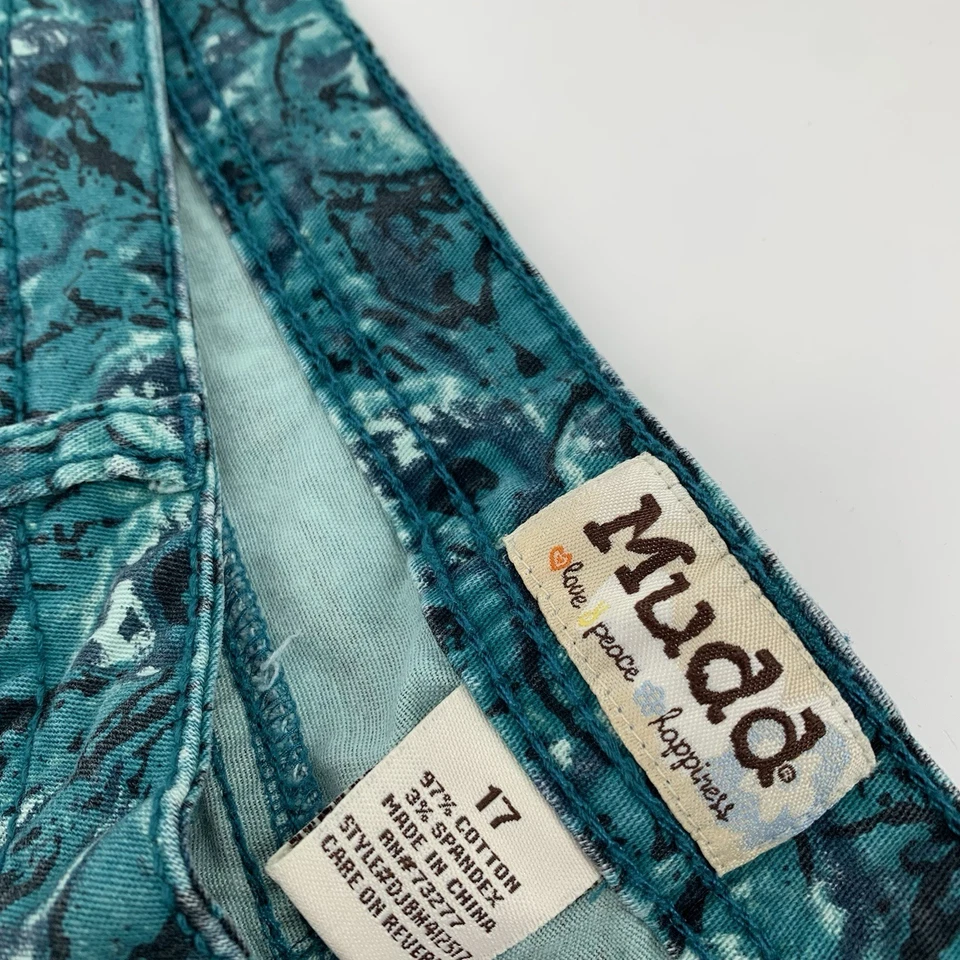 Pantalones Jeggings Recortados Estampado Abstracto Mudd Talla 17 Mujer Negro Azul Teal Foto 3 de 4