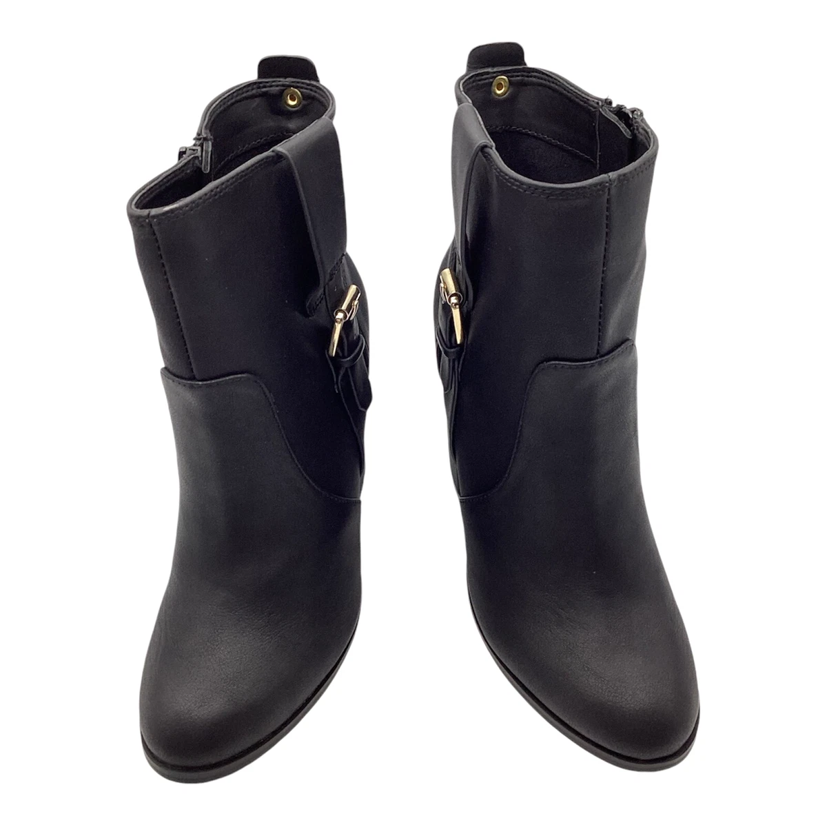 Anne Michelle Mujer Botines UK 3 Negro Imitación Cuero Bloque Tacón Hebilla Correa