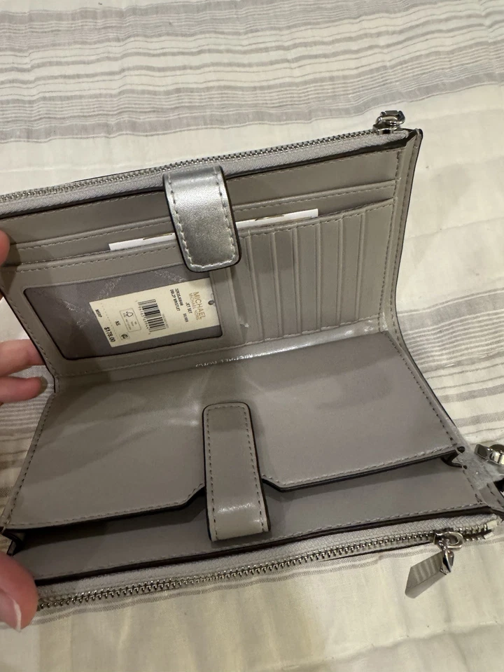 NUEVA Cartera Muñequera Michael Kors Jet Set Doble Cremallera en Plata Nueva con Etiquetas Foto 3 de 4