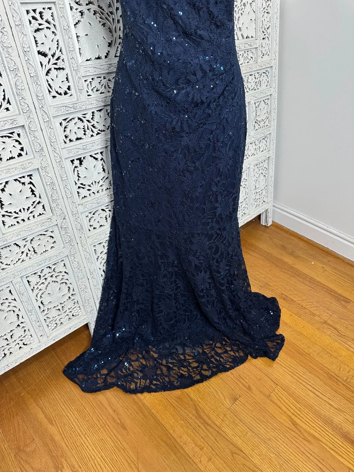 Decode 1.8 Azul Marino Encaje Acanalado Lentejuelas Fairycore Fluido Largo Formal Vestido Talla 10 Foto 4 de 4