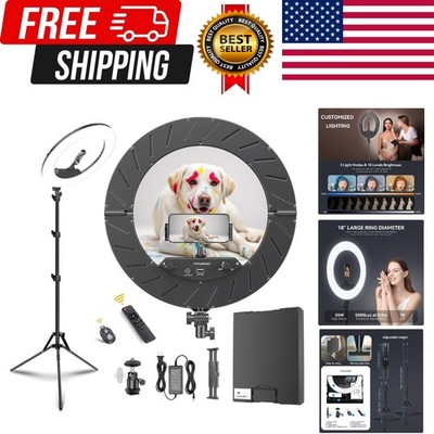 18 Inch Ring Light Kit, 55W6700k Dimmable LED Light, Tripod Stand, Remote Con...