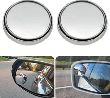 PSLER 2" Round HD Glass Convex Rear View Mirror - 360 Wide Angle Side Silver 