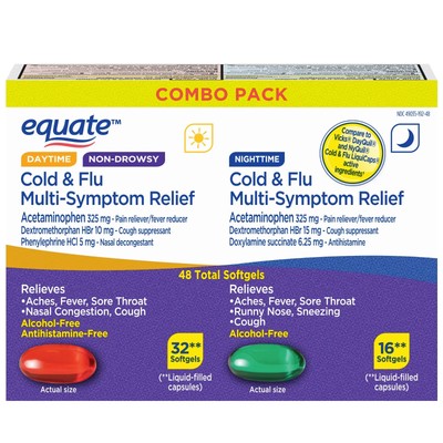 2X Equate Daytime & Nighttime Cold & Flu Multi-Symptom Relief, 48 Softgels 2025