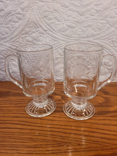 SET OF 2 PRINCESS HOUSE HERITAGE CRYSTAL FOOTED IRISH FLORAL COFFEE MUGS