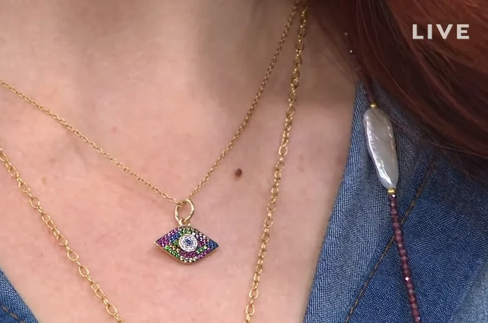 RAREZAS Collar Colgante y Cadena Multi-Gema Mal de Ojo Chapado en Oro - Nuevo con Etiquetas Foto 4 de 4