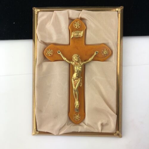 Butterscotch BAKELITE CROSS Crucifix Frame Wall Hanging Religious Decor Vintage - Picture 10 of 12