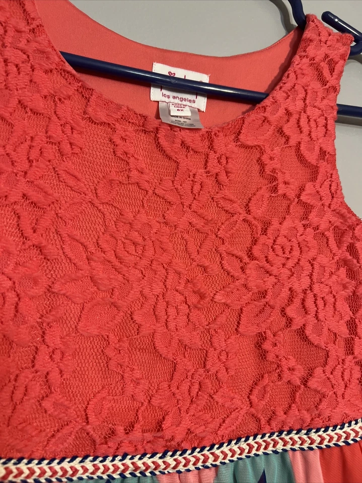 Vestido Pinky Los Angeles Niñas Talla 7 Zig Zag Rosa Azul Marino Solero Foto 2 de 4