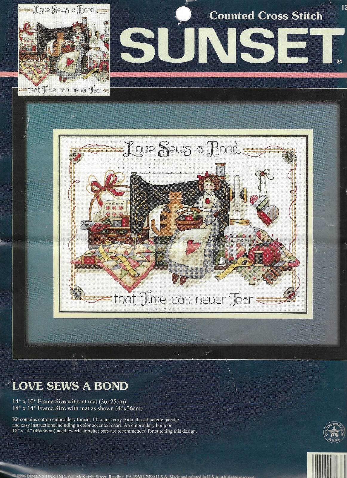 "Love Sews a Bond" Cross Stitch pattern for Sewing Machine, doll, Cat