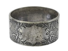 ANTIQUE SILVER PLATE SCROLL FLORAL DESIGN 18.5 mm NAPKIN RING ~