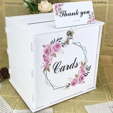 White Wedding Card Box with Lock, Gift Wedding Card Boxes for Reception Money...