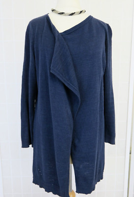 White Stuff Strickjacke Gr. 8 dunkelblau dünner Strick Baumwolle Leinen Mix 3/4 Ärmel