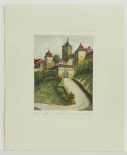 Rothenburg Tor Street Signed Original Ernst Geissendorfer Color Etching Print