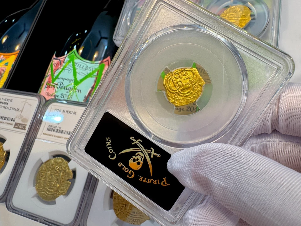 ESPAÑA 1 ESCUDO 1610-21 "CORONA COMPLETA" PCGS 53 MONEDAS DE ORO PIRATA TESORO Foto 4 de 4