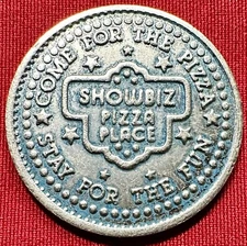 1980s ShowBiz Pizza Place Token - Nickel Brass - Harder To Find In Nickel - 24mm