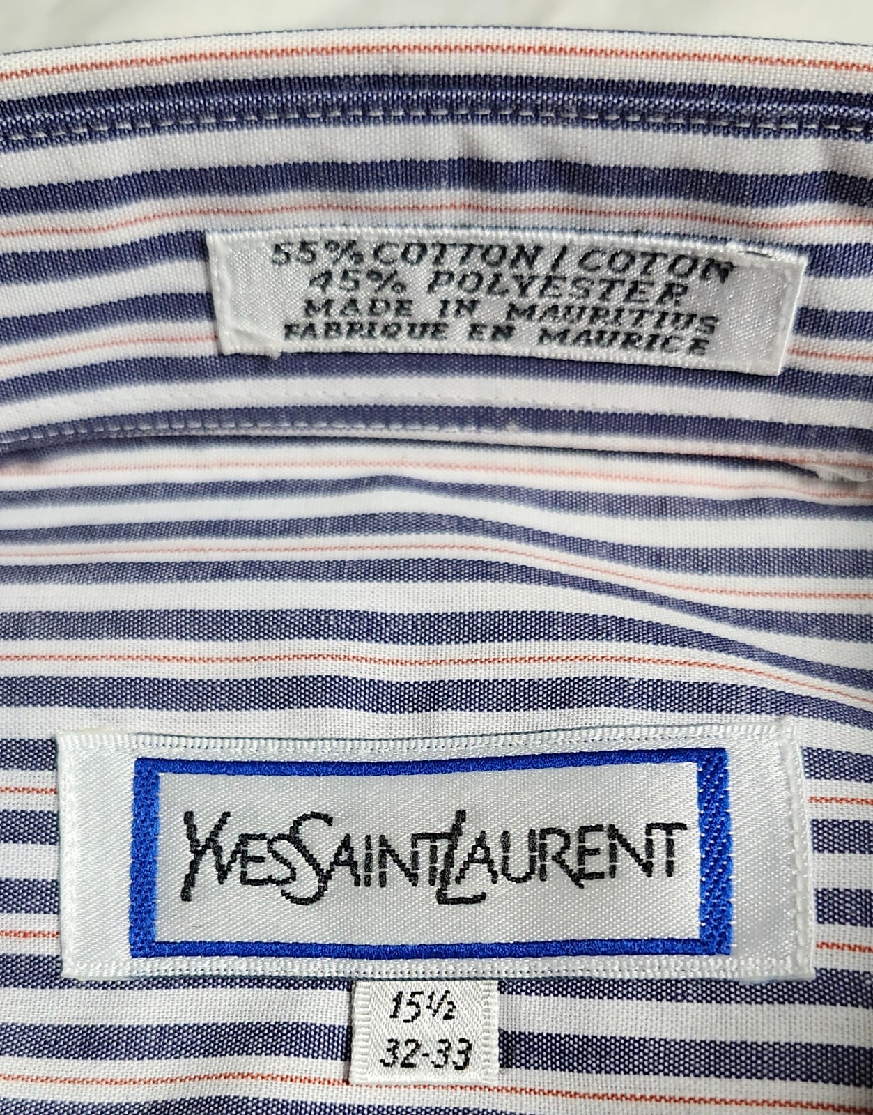 Camicia uomo vintage Yves Saint Laurent blu a righe taglia 15 5 32 33 made in Mauritius