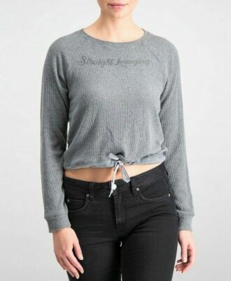 Energie Women's Heather Grey Juniors Size S Graphic Sweatshirt Drawstring Top 