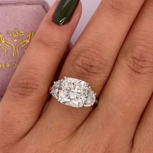 Anillo de boda de diamantes cultivados en laboratorio 950 platino 3,60 quilates corte cojín certificado IGI Foto 3 de 4