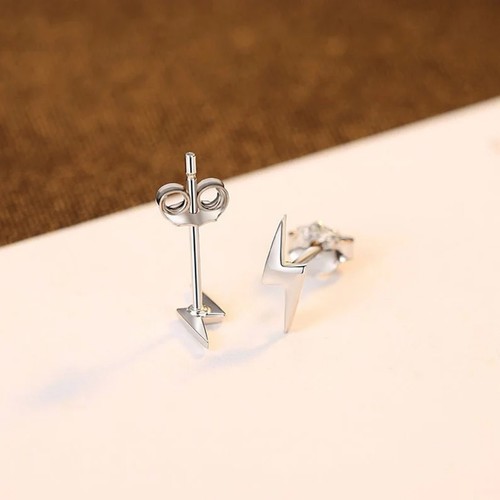 Lightning Bolt Stud Earrings 925 Silver Sterling Silver Handmade Earrings - Imagen 6 de 6