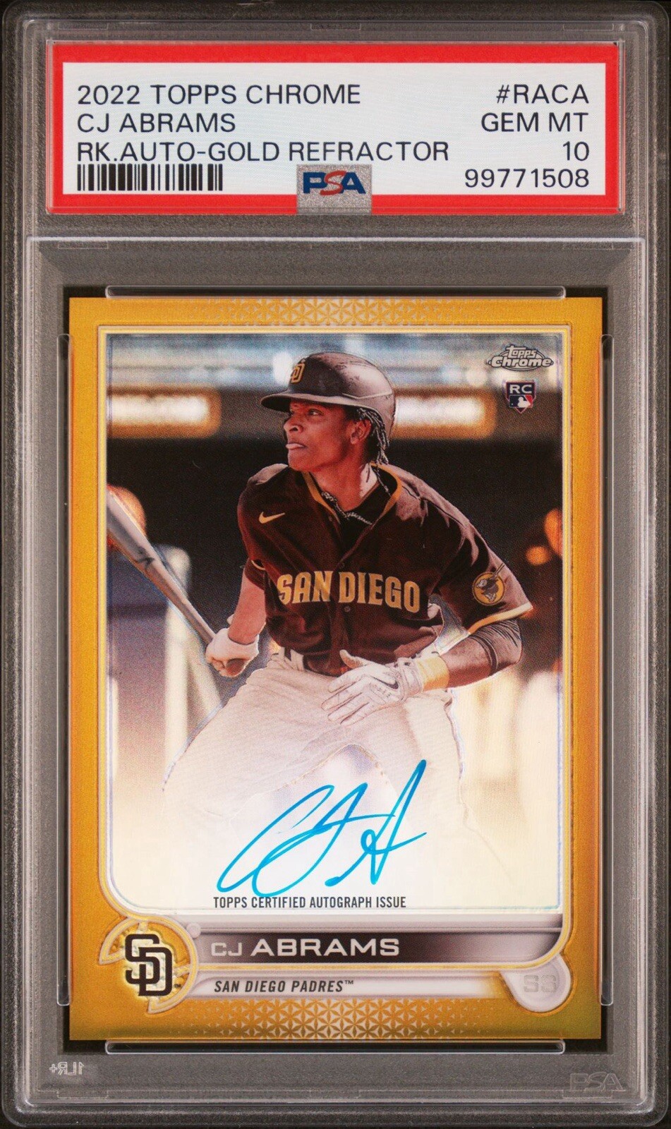 2022 Topps Chrome CJ Abrams Rookie Auto Gold Refractor /50 PSA 10 GEM MINT