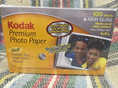 Kodak Premium Photo Paper 100 Sheets 4x6 Sealed High Gloss Color Inkjet Printers
