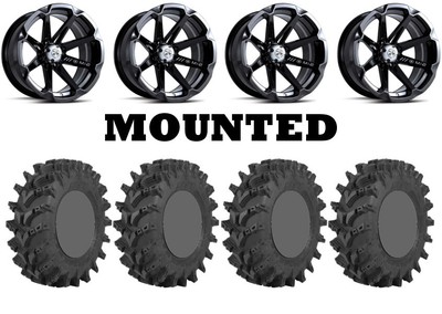 Kit 4 STI Outback Max Tires 36x9-20 on MSA M12 Diesel Black Wheels CAN